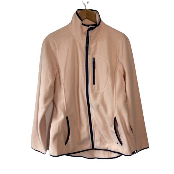Nautica Womans Peach Navy Fleece Full Zip Jacket XL Mock Neck Athletic - Picture 1 of 7